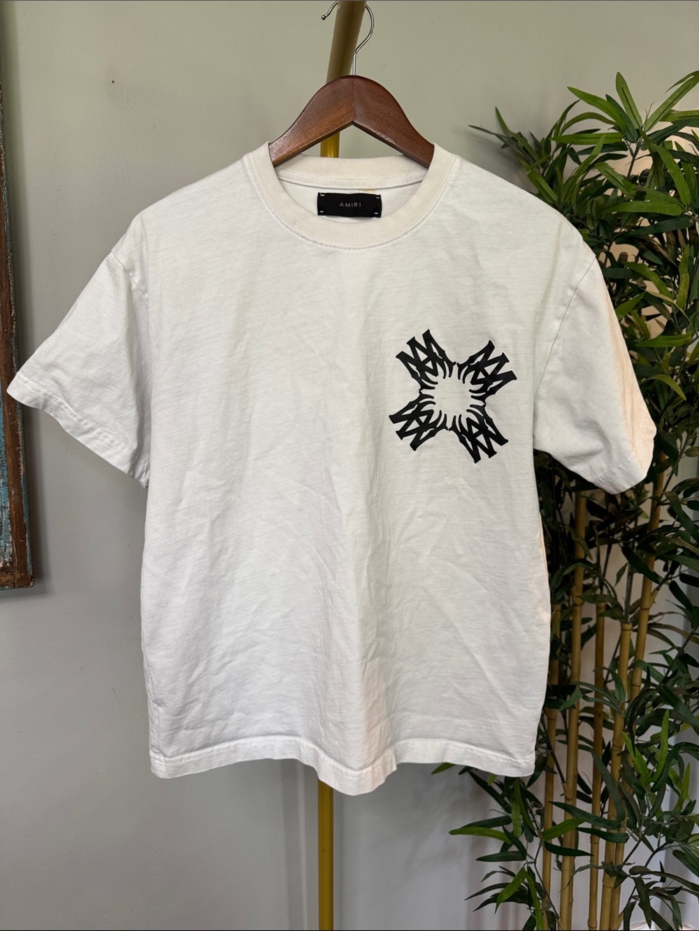 AMIRI White T-Shirt with Black Starburst Graphic M